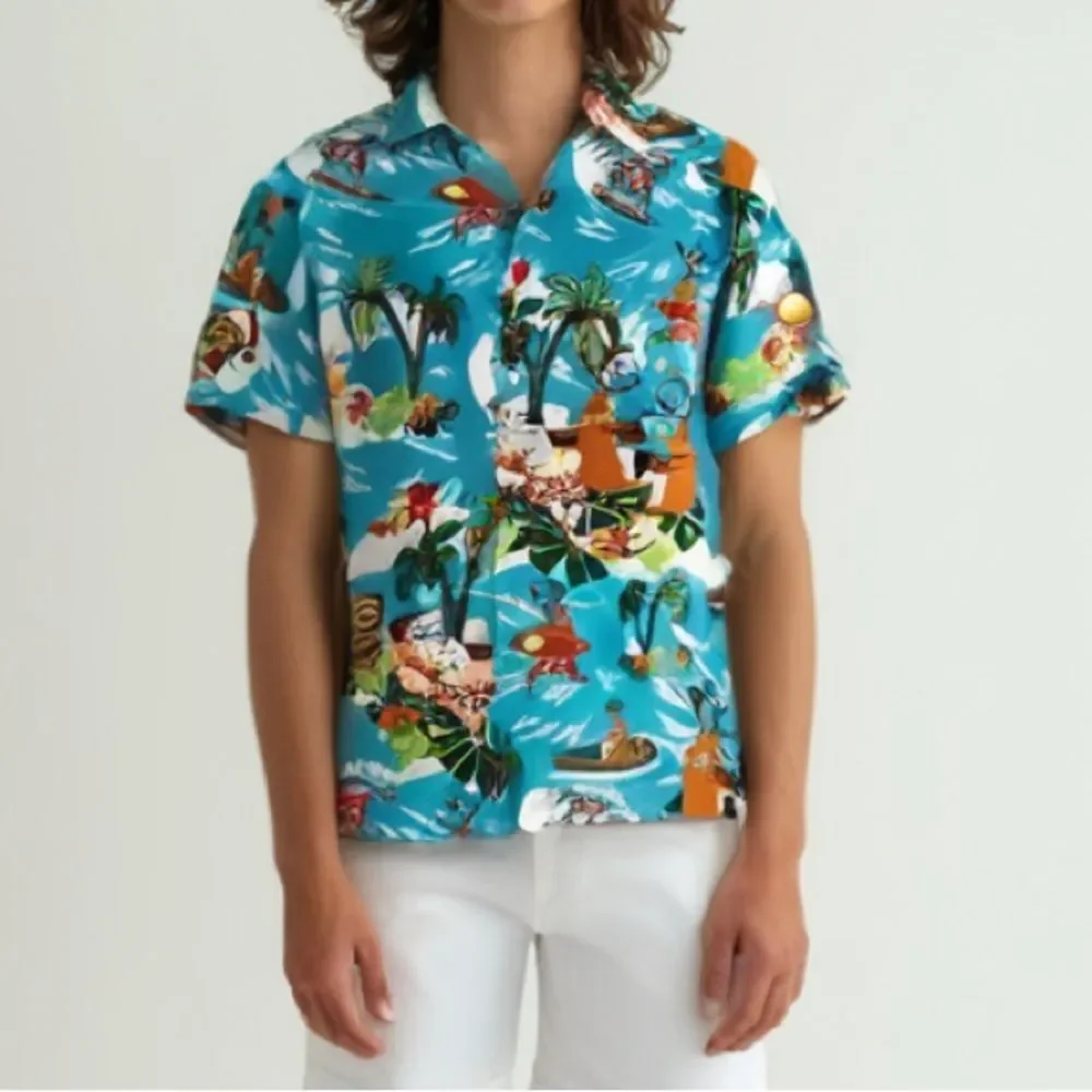 SSLR Surfs Up Santa Ugly Christmas Hawaiian Shirt --‎ M